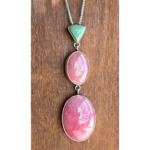 Jay King Desert Rose DTR Rhodochrosite & Turquoise Pendant, Sterling Silver